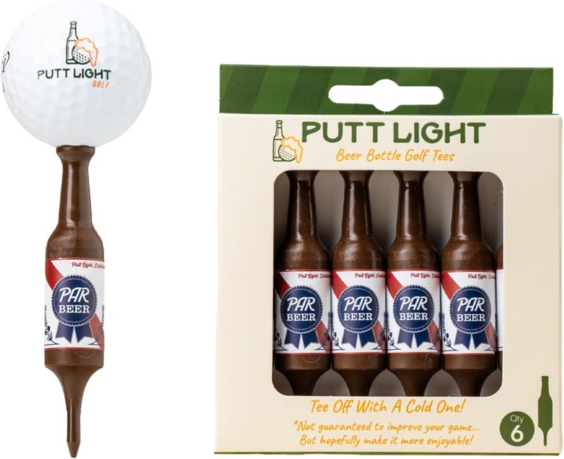 Putt Light Store Beer Bottle Golf Tees, Virtually Unbreakable and Recyclable Plastic Golf Tee 6 Pack, Golf Gift for Men, Bachelor Party Novelty Gift, for Golfers,3-1/4" Tall - Image 1